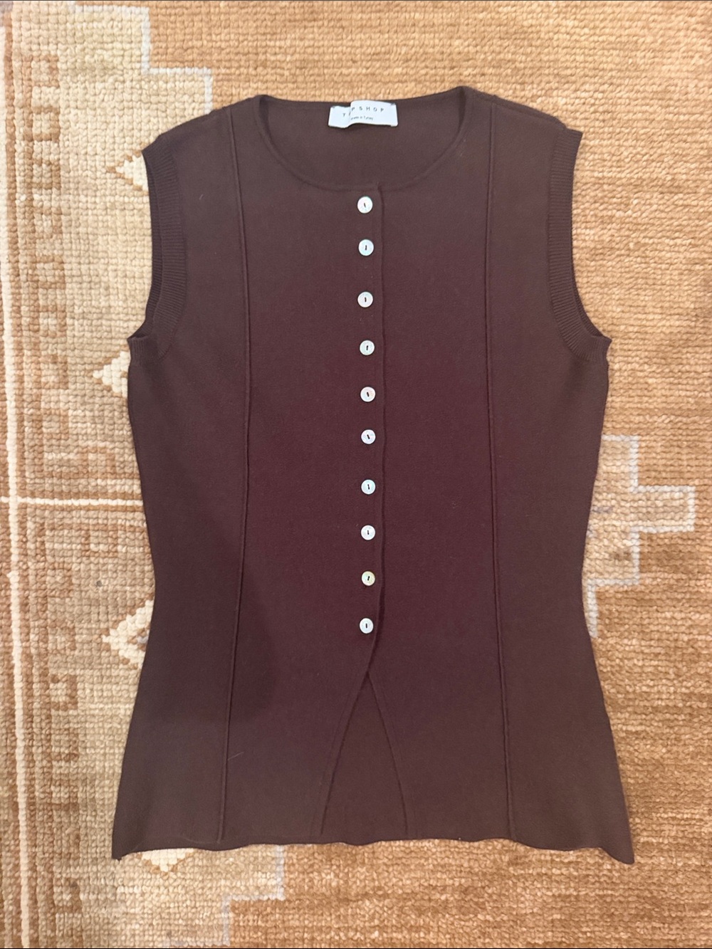Topshop Brown Sleeveless Button-Front Sweater Vest